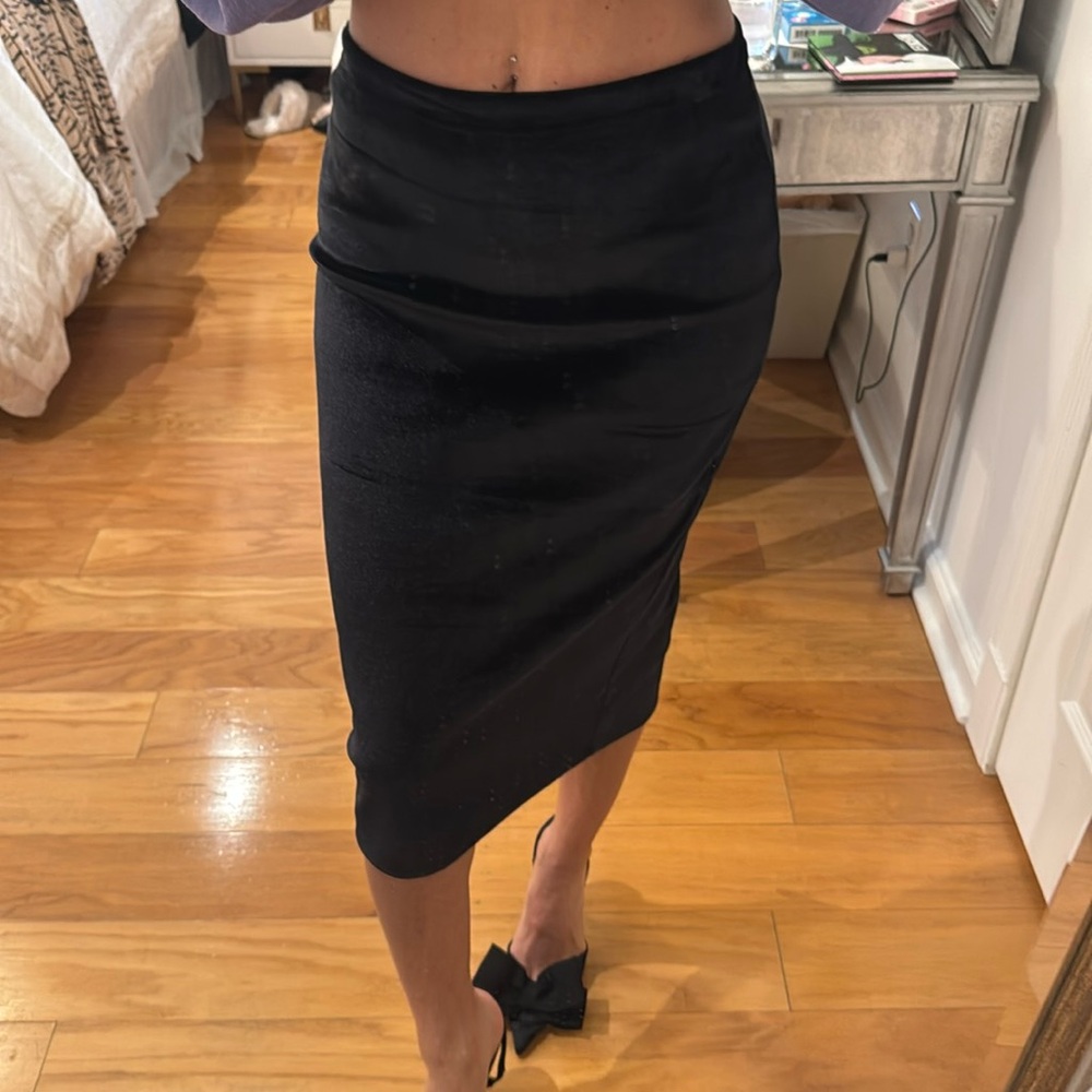Leith black velvet midi length skirt